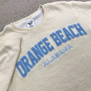 Pacific & Co Orange Beach Alabama Sweatshirt Small Cream Blue Chenille Crewneck